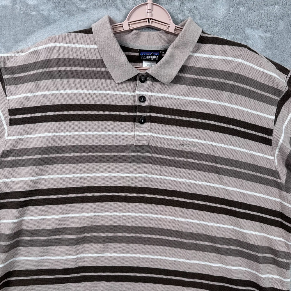 Patagonia Polo Shirt‎ Mens XL Brown Striped Multi Color Organic Cotton